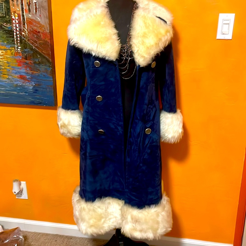Custom made faux blue velvet suede Penny Lane jacket